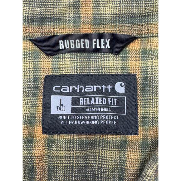 Carhartt Men's Rugged Flex Relaxed Fit Green Plaid Button Up Shirt - Size L Tall - Picture 4 of 5